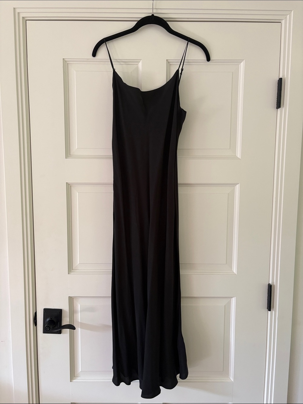 J. Crew Black Satin Slip Maxi Dress with Spaghetti Straps